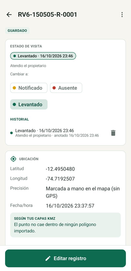 Registro guardado con su estado de visita