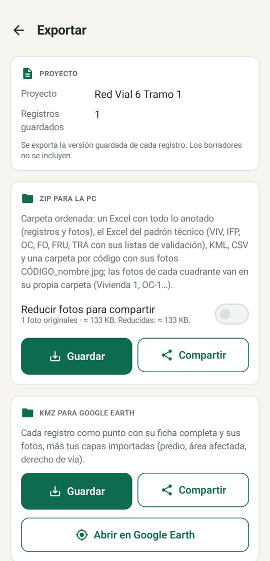 Pantalla Exportar con ZIP y KMZ