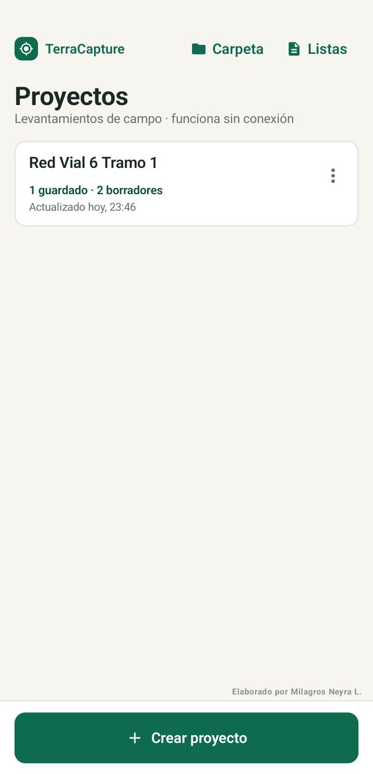 Pantalla de inicio con la lista de proyectos