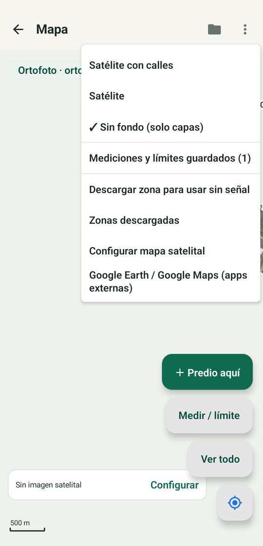 Menú del mapa con fondos y opciones