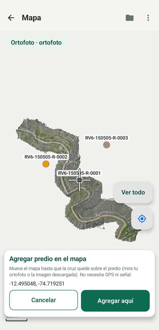 Modo agregar predio con la cruz en el centro