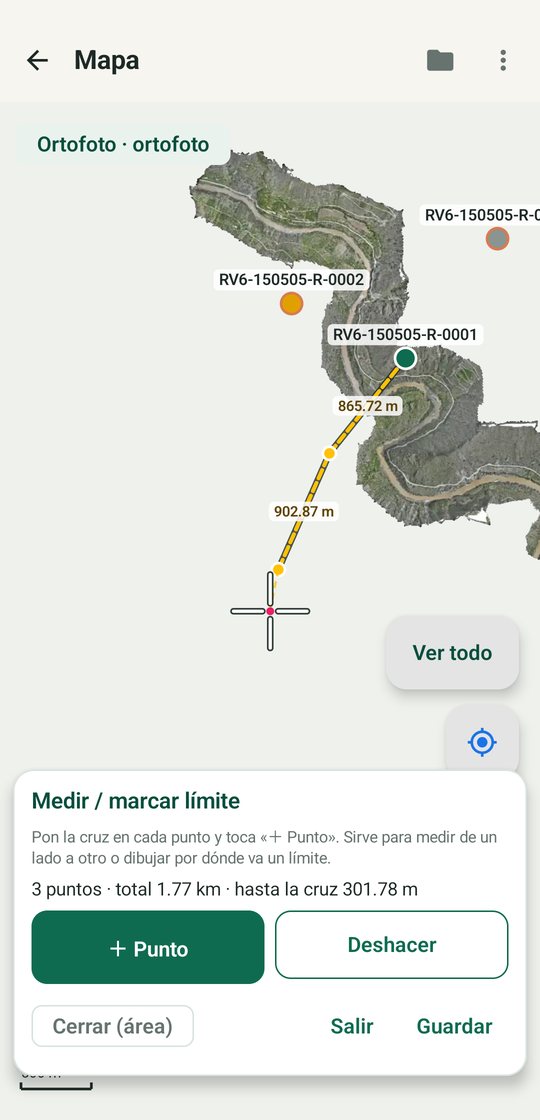 Medición en curso con tramos y distancias