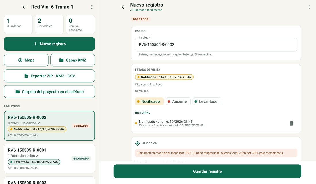 Tablet horizontal con la lista a la izquierda y la ficha a la derecha