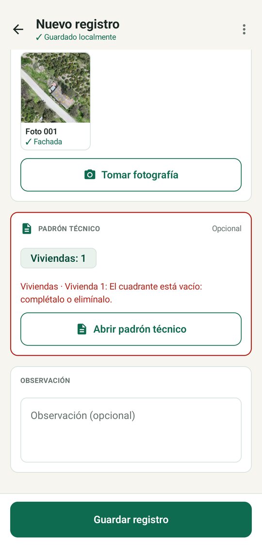 Aviso en rojo de cuadrante vacío